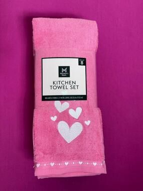 Member’s Mark Kitchen Towel Set 8 Pack Pink Hearts 17x28 Cotton Valentine